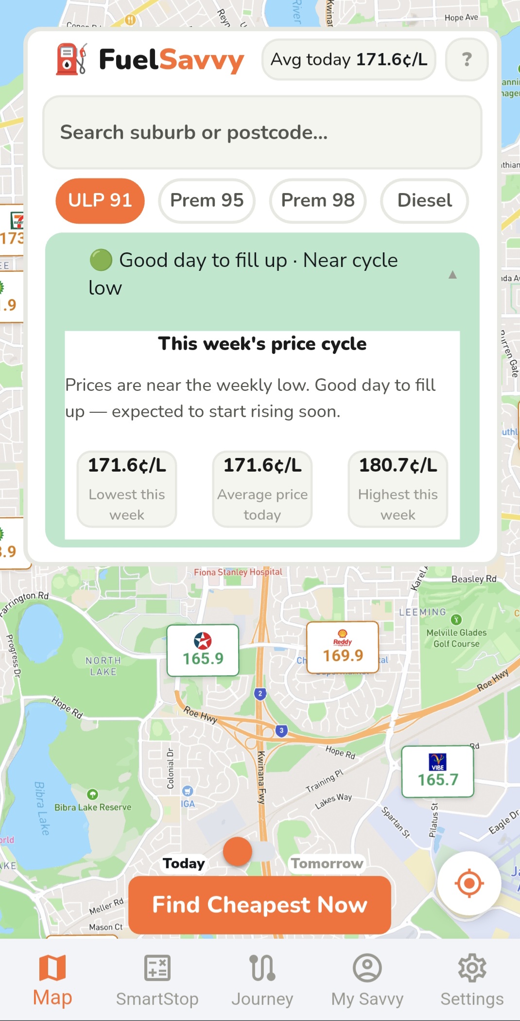 FuelSavvy map with price cycle